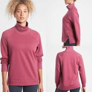 Athleta Cozy Karma Side Zip Funnel Neck Sweatshirt Pink Size Small